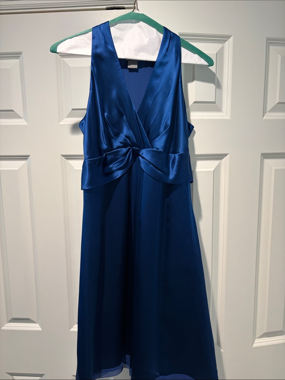 Ann Taylor Satin Midi Dress in Royal Blue with Front Knot